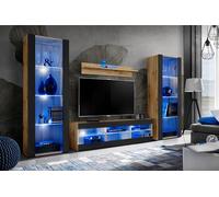 Komodee Ensembles de Meubles Tivoli Grande, Wotan Noir, Largeur 250cm x Hauteur 159cm x Profondeur 35cm, LED Bleues, pour Salon, Chambre