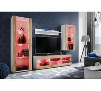 Komodee, Ensembles de Meubles Tivoli Medio, Blanc Wotan, Largeur 250cm x Hauteur 159cm x Profondeur 35cm, LED RGB, pour Salon, Chambre