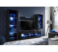 Komodee, Ensembles de Meubles Tivoli Medio, Noir Noir, Largeur 250cm x Hauteur 159cm x Profondeur 35cm, LED Bleues, pour Salon, Chambre