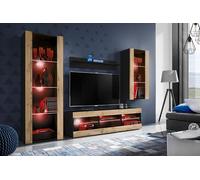 Komodee, Ensembles de Meubles Tivoli Medio, Noir Wotan, Largeur 250cm x Hauteur 159cm x Profondeur 35cm, LED RGB, pour Salon, Chambre