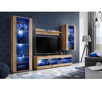 Komodee, Ensembles de Meubles Tivoli Medio, Wotan Wotan, Largeur 250cm x Hauteur 159cm x Profondeur 35cm, LED Bleues, pour Salon, Chambre