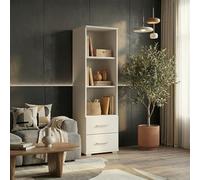 Komodee Étagère FAUSKE - 2 Tiroirs - Blanc - Largeur 40 cm, Hauteur 130 cm, Profondeur 34 cm