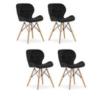 Komodee Fauteuil AMATRICE Velours Noir avec Pieds en Bois pour Salon, Bureau, Salle à Manger, Ensemble de 4 pièces, Charge jusqu'à 110 kg
