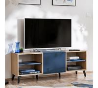 komodee Fondi Meuble Banc TV, Pour Salon, Style Skandinave, Bleu/Bois Clair