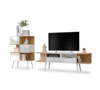 Komodee Forio Ensemble de Meubles Mural TV, Blanc-Chêne, 230x35x102 cm, Meuble TV et Étagère, pour Salon, Salle à Manger et Chambre
