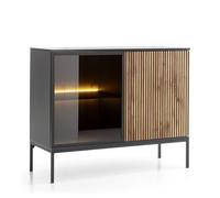 Komodee Laval K104 LED - Buffet Trois Portes avec éclairage, Noir/chêne wotan, Largeur 104 cm, Hauteur 83 cm, Profondeur 39 cm