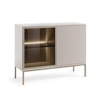 Komodee Laval K104 LED - Buffet Trois Portes avec éclairage, Noir/chêne wotan, Largeur 104 cm, Hauteur 83 cm, Profondeur 39 cm