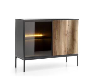 Komodee Laval K104 LED - Buffet Trois Portes avec éclairage, Noir/chêne wotan, Largeur 104 cm, Hauteur 83 cm, Profondeur 39 cm
