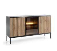 Komodee Laval K154 - Buffet, chêne Wotan/Noir avec lamelles, Largeur 154 cm, Hauteur 83 cm, Profondeur 39 cm