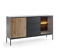 Buffet, Bahut Laval KSZ154 - chene wotan / noir avec lamelles, largeur 154 cm, hauteur 83 cm, profondeur 39 cm