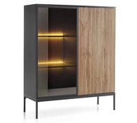 Komodee Laval WT104 - Vitrine avec éclairage LED, chêne wotan/Noir, Largeur 104 cm, Hauteur 126 cm, Profondeur 39 cm