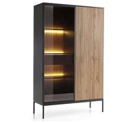 Komodee Laval WTSZ104 - vitrine avec éclairage LED, Noir/chêne Wotan/lamelle, Largeur 104 cm, Hauteur 166 cm, Profondeur 39 cm