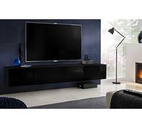Komodee, Meuble Banc TV Loreto, Noir Noir, Largeur 200 cm x Hauteur 30 cm x Profondeur 41,5 cm, Style Moderne, Minimaliste, pour Salon, Chambre