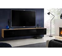 Komodee, Meuble Banc TV Loreto, Noir Wotan, Largeur 200 cm x Hauteur 30 cm x Profondeur 41,5 cm, Style Moderne, Minimaliste, pour Salon, Chambre
