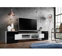 Komodee, Meuble Banc TV Merano, Blanc Blanc Noir, Largeur 230 cm x Hauteur 52,5 cm x Profondeur 35 cm, sans LED, pour Salon, Chambre