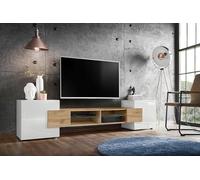 Komodee, Meuble Banc TV Merano, Blanc Wotan Blanc, Largeur 230 cm x Hauteur 52,5 cm x Profondeur 35 cm, sans LED, pour Salon, Chambre