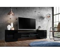 Komodee, Meuble Banc TV Merano, Noir, Largeur 230 cm x Hauteur 52,5 cm x Profondeur 35 cm, sans LED, pour Salon, Chambre