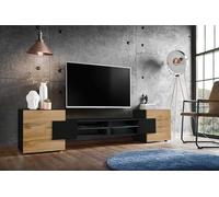 Komodee, Meuble Banc TV Merano, Noir Noir Wotan, Largeur 230 cm x Hauteur 52,5 cm x Profondeur 35 cm, sans LED, pour Salon, Chambre
