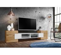 Komodee, Meuble Banc TV Merano, Wotan Blanc Wotan, Largeur 230 cm x Hauteur 52,5 cm x Profondeur 35 cm, sans LED, pour Salon, Chambre