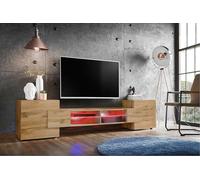 Komodee, Meuble Banc TV Merano, Wotan, Largeur 230 cm x Hauteur 52,5 cm x Profondeur 35 cm, LED RGB, pour Salon, Chambre