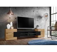 Komodee, Meuble Banc TV Merano, Wotan Noir Wotan, Largeur 230 cm x Hauteur 52,5 cm x Profondeur 35 cm, sans LED, pour Salon, Chambre