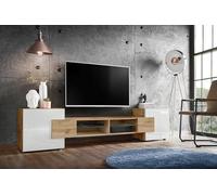 Komodee, Meuble Banc TV Merano, Wotan Wotan Blanc, Largeur 230 cm x Hauteur 52,5 cm x Profondeur 35 cm, sans LED, pour Salon, Chambre