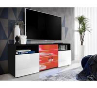Komodee, Meuble Banc TV Urbino, Noir Blanc, Largeur 140cm x Hauteur 53cm x Profondeur 35cm, LED RGB, pour Salon, Chambre