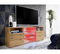 Komodee, Meuble Banc TV Urbino, Wotan Wotan, Largeur 140cm x Hauteur 53cm x Profondeur 35cm, LED RGB, pour Salon, Chambre