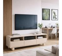 Komodee Meuble TV Camrose RTV1 - Cachemire - Corps Arrondi - 3 tiroirs - Largeur 160 cm, Hauteur 44 cm, Profondeur 39 cm