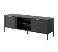 Komodee Meuble TV LAVIK - Anthracite - Mat - Détails dorés - Largeur 153 cm, Hauteur 54 cm, Profondeur 40 cm