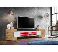 Komodee Meuble TV Merano A2 Wotan/Blanc/Wotan 230x52,5x35 cm | Meuble Banc TV Merano, Wotan Blanc Wotan, Largeur 230 cm x Hauteur 52,5 cm x Profondeur 35 cm, LED RGB, pour Salon, Chambre