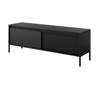Komodee Meuble TV SELBU - Noir - Panneaux rainurés - Largeur 154 cm, Hauteur 54 cm, Profondeur 40 cm