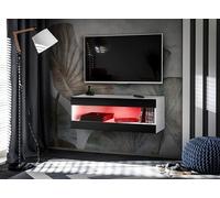 Komodee, Meuble TV, Tivoli RTV2, Blanc/Noir, Largeur 100cm x Hauteur 36cm x Profondeur 35cm, LED RGB, pour Salon, Chambre