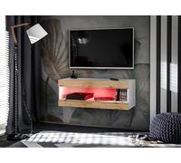 Komodee, Meuble TV, Tivoli RTV2, Blanc/Wotan, Largeur 100cm x Hauteur 36cm x Profondeur 35cm, LED RGB, pour Salon, Chambre