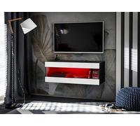 Komodee, Meuble TV, Tivoli RTV2, Noir/Blanc, Largeur 100cm x Hauteur 36cm x Profondeur 35cm, LED RGB, pour Salon, Chambre