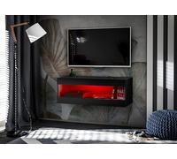 Komodee, Meuble TV, Tivoli RTV2, Noir/Noir, Largeur 100cm x Hauteur 36cm x Profondeur 35cm, LED RGB, pour Salon, Chambre à Coucher