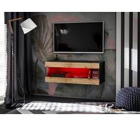 Komodee, Meuble TV, Tivoli RTV2, Noir/Wotan, Largeur 100cm x Hauteur 36cm x Profondeur 35cm, LED RGB, pour Salon, Chambre