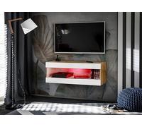 Komodee, Meuble TV, Tivoli RTV2, Wotan/Blanc, Largeur 100cm x Hauteur 36cm x Profondeur 35cm, LED RGB, pour Salon, Chambre