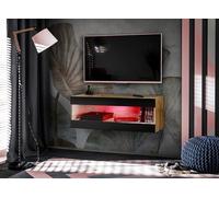 Komodee, Meuble TV, Tivoli RTV2, Wotan/Noir, Largeur 100cm x Hauteur 36cm x Profondeur 35cm, LED RGB, pour Salon, Chambre