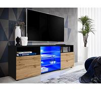 Komodee Meuble TV Urbino Noir/Wotan 140x53x35 cm | Komodee, Meuble Banc TV Urbino, Noir Wotan, Largeur 140cm x Hauteur 53cm x Profondeur 35cm, sans LED, pour Salon, Chambre