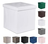 Komodee Ravello L Pouf Pliant avec Boutons - 38x38x38cm Cuir éco Blanc