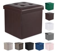 Komodee Ravello L Pouf Pliant avec Boutons - 38x38x38cm Cuir éco Marron