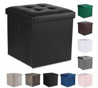 Komodee Ravello L Pouf Pliant avec Boutons - 38x38x38cm Cuir éco Noir