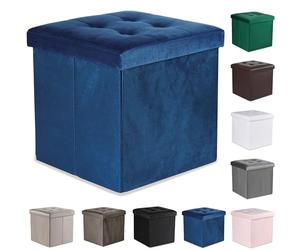 Komodee Ravello L Pouf Pliant avec Boutons - 38x38x38cm Velours Bleu Marine