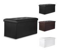 Komodee Ravello XXL Pouf Pliant avec Boutons - 80x40x40cm Cuir éco Noir