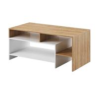 Komodee Table Basse ALVDAL - Chêne - Blanc - Étagères - Largeur 120 cm, Hauteur 53 cm, Profondeur 60 cm