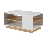Komodee Table Basse ANDEBU - Chêne - Blanc Mat et Brillant - Étagère - Largeur 100 cm, Hauteur 46 cm, Profondeur 60 cm