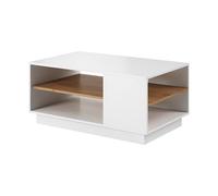 Komodee Table Basse ETNE - Chêne - Blanc - avec Étagère - Largeur 100 cm, Hauteur 46 cm, Profondeur 60 cm