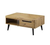 Komodee Table de Chevet Sudburry Noir 107x46x67 cm | Table Basse, Table SUDBURRY - Chêne - Accessoires Noirs - 2 Tiroirs - Largeur 107 cm, Hauteur 46 cm, Profondeur 67 cm