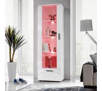Komodee, Vitrine Armoire Alessandria, Blanc Blanc, Largeur 60 cm x Hauteur :192 cm x Profondeur 42 cm, LED RGB, 3 étagères, pour Salon, Chambre, Entrée